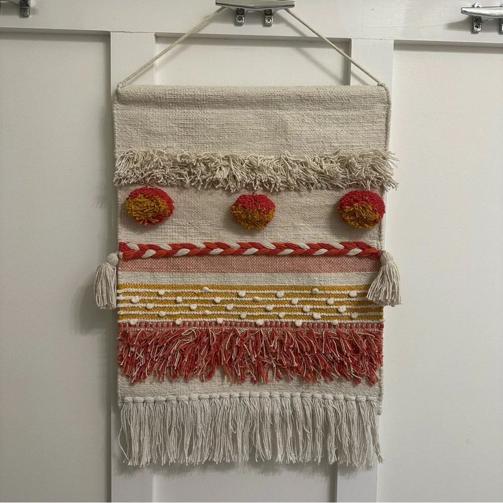 Bohemian Woven Cream Orange and Gold Tapestry Wall Decor